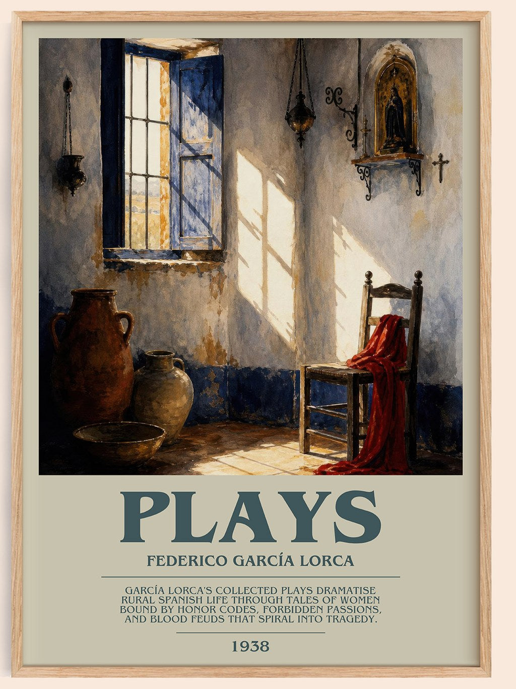 Plays bookish book poster by Federico García Lorca – framed literary art print