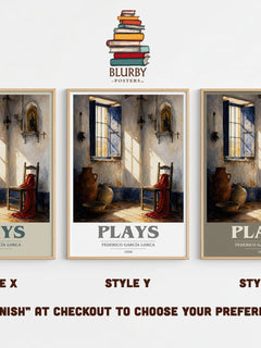 Plays book cover print in frame leaning in hallway – literary fiction wall art