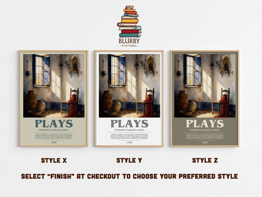 Plays bookish print in frame leaning in hallway – literary fiction wall art (mockup)