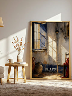 Plays watercolour print in frame leaning in hallway – literary fiction wall art