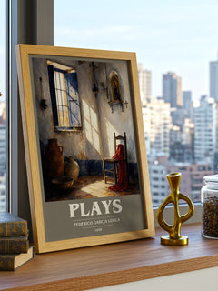 Plays book cover print framed by window – literary home decor
