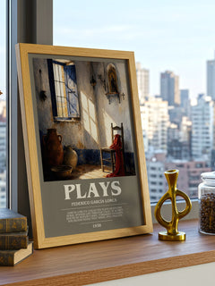 Plays bookish print framed by window – literary home decor
