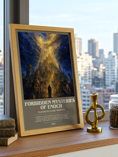 Forbidden mysteries of Enoch bookish print framed by window – literary home decor