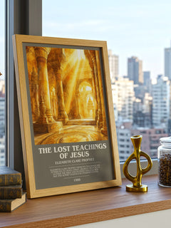 The lost teachings of Jesus bookish print framed by window – literary home decor