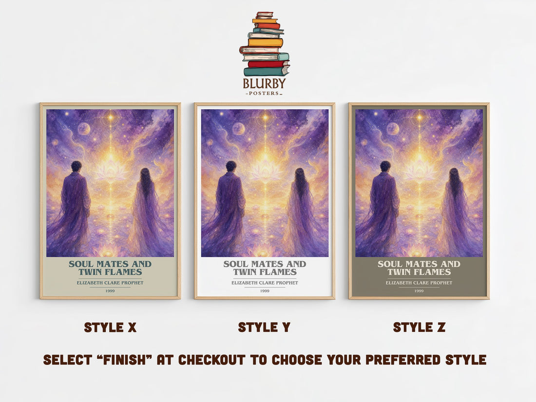 Soul Mates and Twin Flames book cover print in frame leaning in hallway – philosophy wall art (mockup)