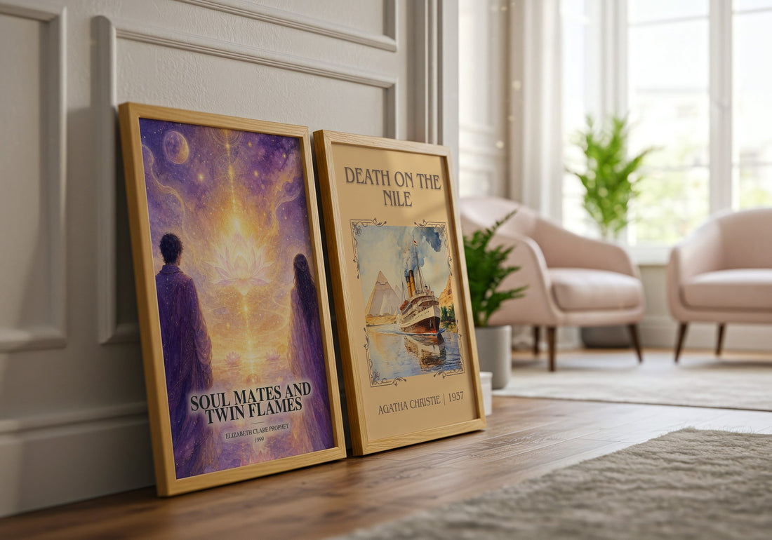 Soul Mates and Twin Flames watercolour print framed by window – literary home decor