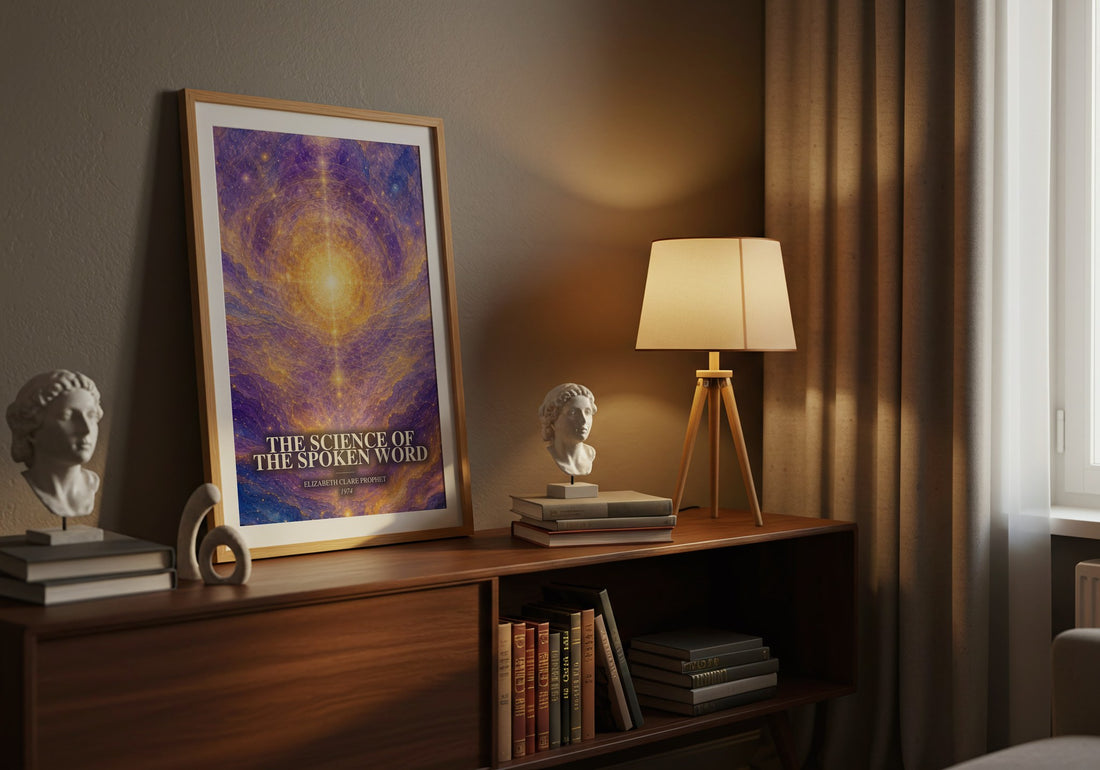 The science of the spoken word watercolour print on bookshelf – Elizabeth Clare Prophet fan gift