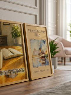 Things I wish I'd known before we got married watercolour print framed by window – literary home decor