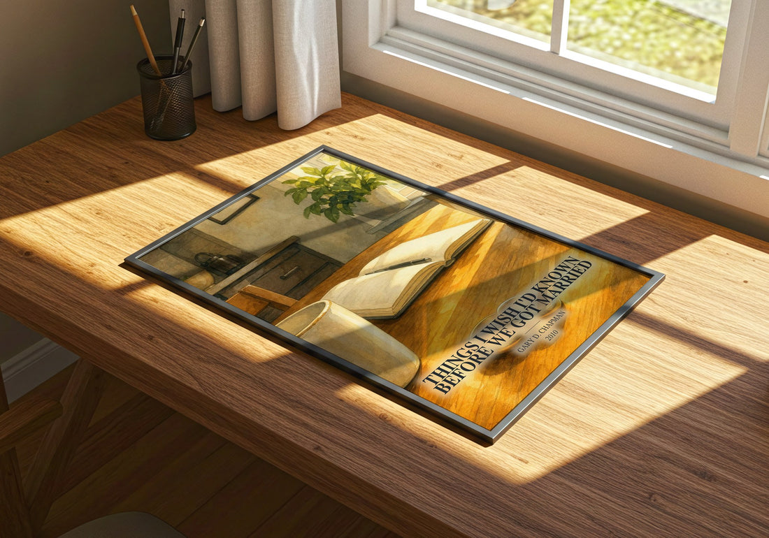 Things I wish I'd known before we got married watercolour book poster framed on wall – non fiction wall art