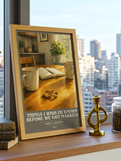 Things I wish I'd known before we got married book cover print framed by window – literary home decor