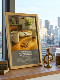 Things I wish I'd known before we got married bookish print framed by window – literary home decor