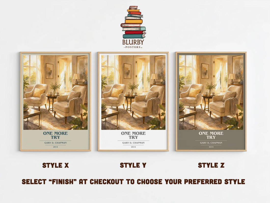 One more try book cover print in frame leaning in hallway – non fiction wall art (mockup)