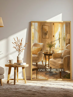 One more try watercolour print in frame leaning in hallway – non fiction wall art