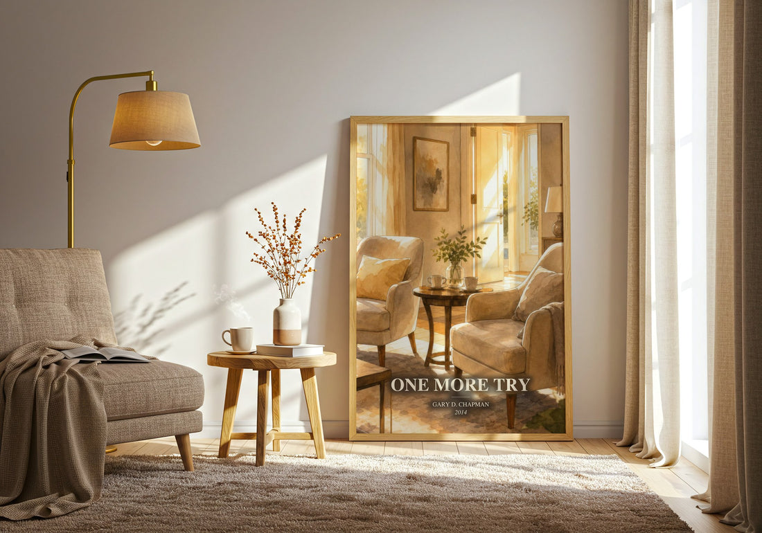 One more try watercolour print in frame leaning in hallway – non fiction wall art