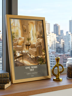 One more try book cover print framed by window – literary home decor