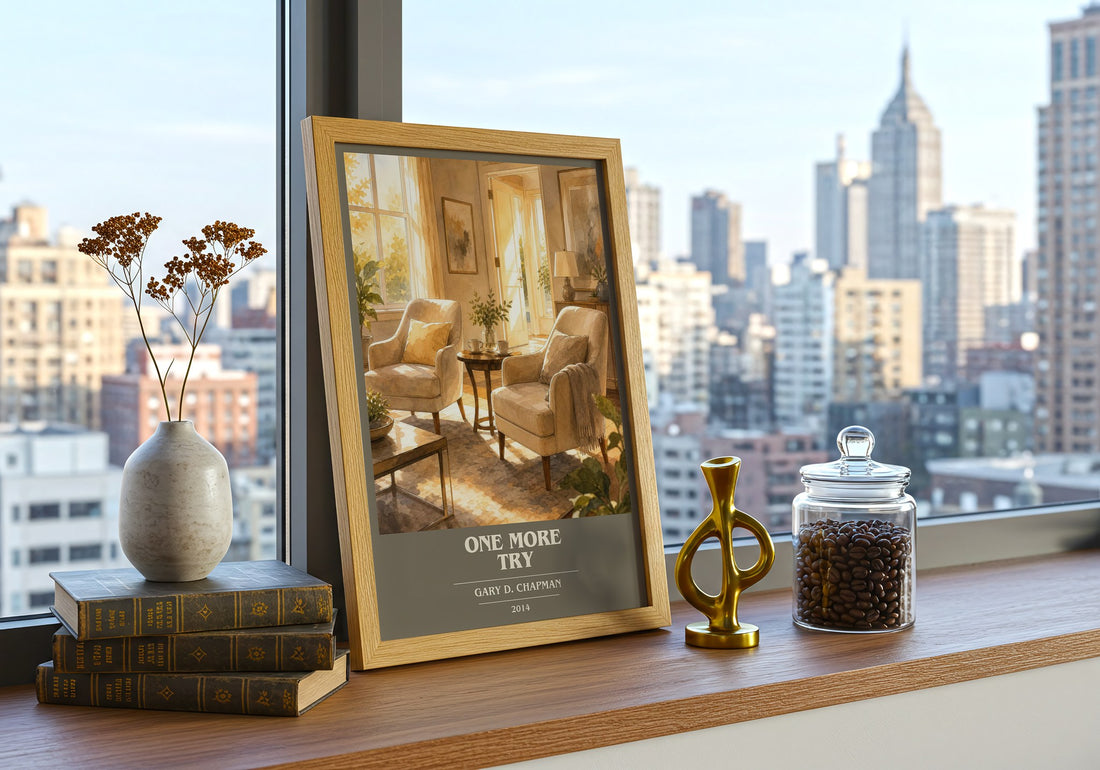 One more try book cover print framed by window – literary home decor