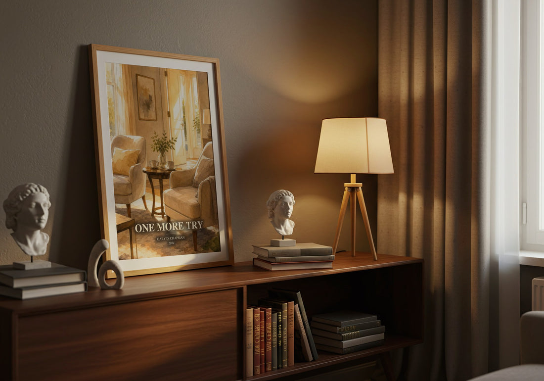 One more try watercolour print on bookshelf – Gary D. Chapman fan gift
