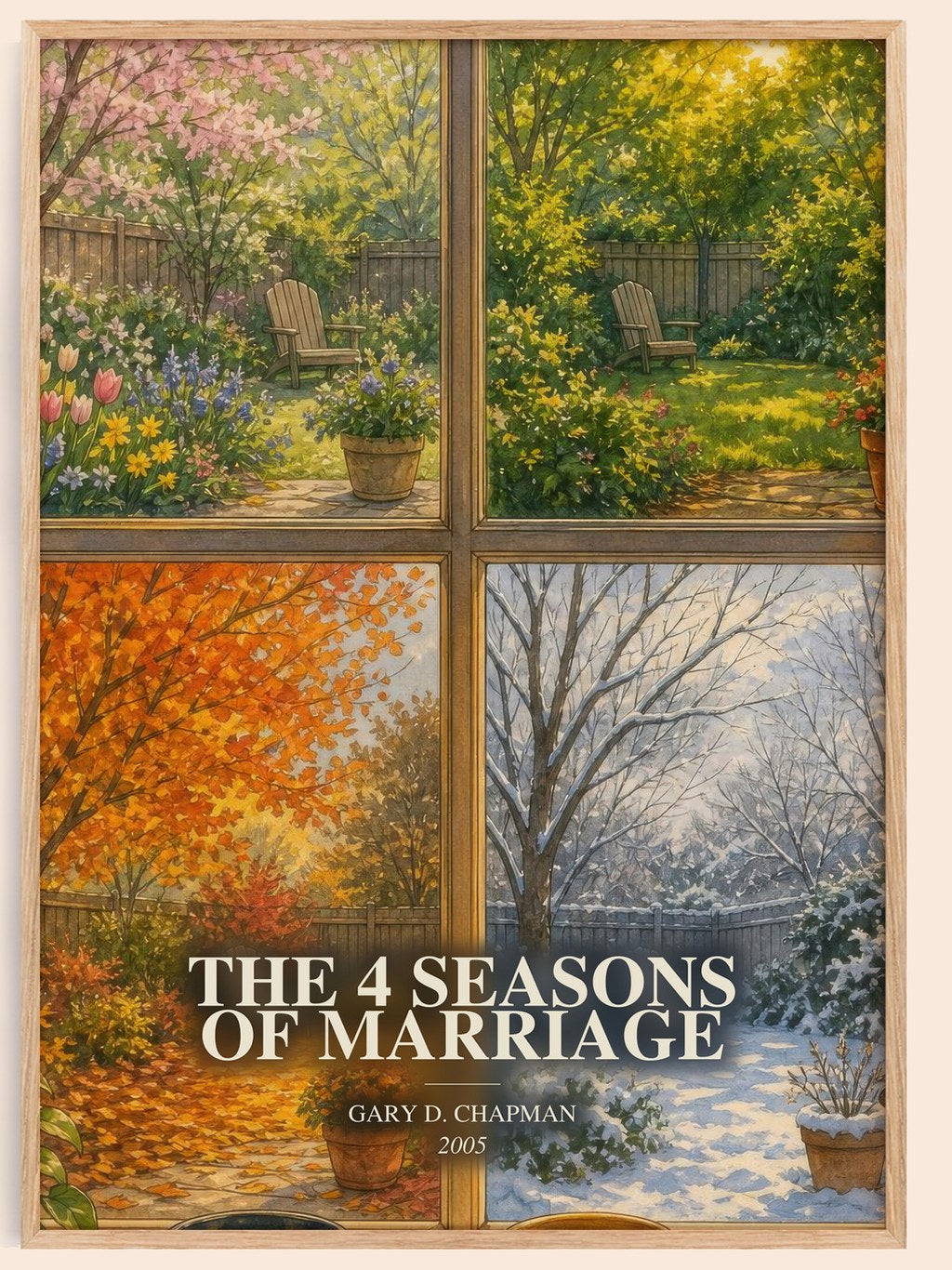 The 4 Seasons of Marriage watercolour book poster by Gary D. Chapman – framed literary art print