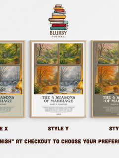 The 4 Seasons of Marriage bookish print in frame leaning in hallway – non fiction wall art