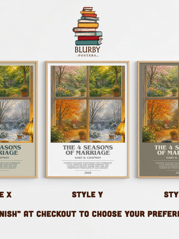 The 4 Seasons of Marriage bookish print in frame leaning in hallway – non fiction wall art