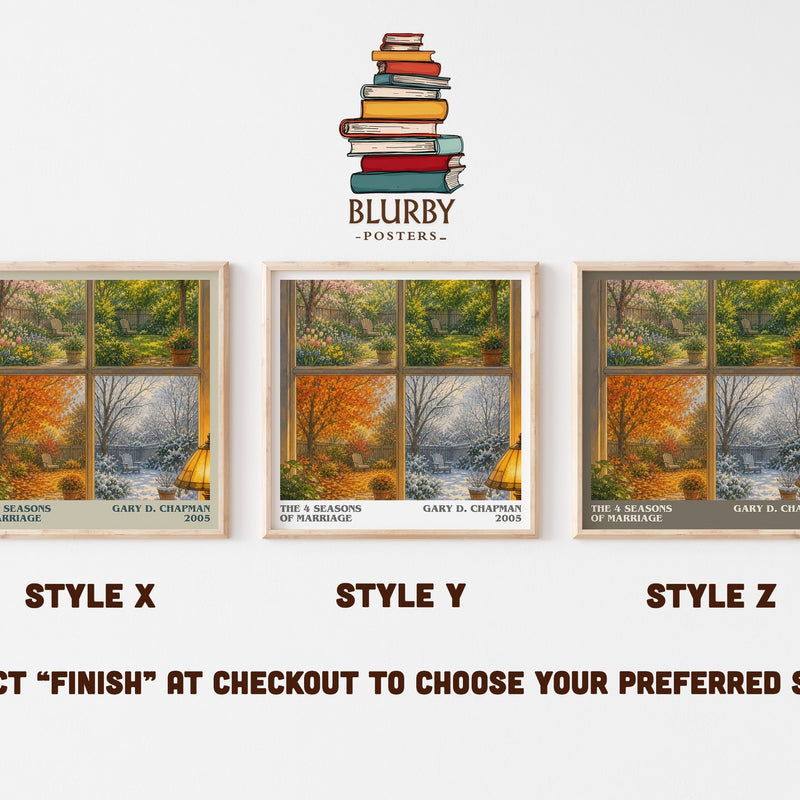 The 4 Seasons of Marriage literary print in frame leaning in hallway – non fiction wall art