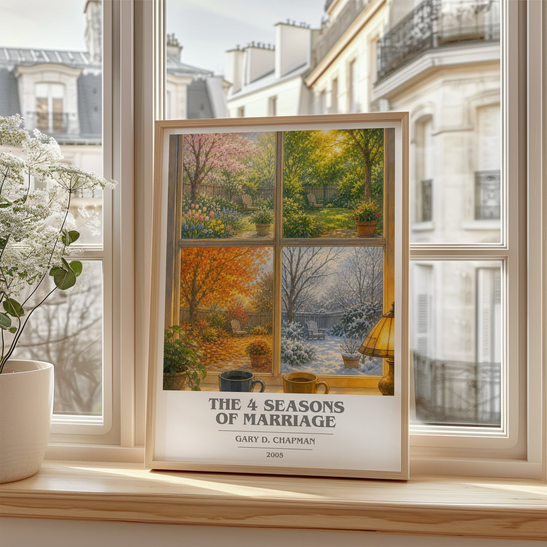 The 4 Seasons of Marriage book cover poster colour and style options – Gary D. Chapman book art