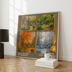 The 4 Seasons of Marriage literary print framed by window – literary home decor
