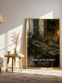 The Love Knot watercolour print in frame leaning in hallway – historical fiction wall art
