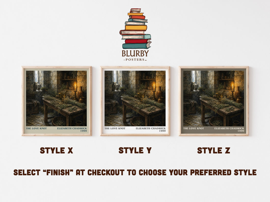 The Love Knot literary print in frame leaning in hallway – historical fiction wall art (mockup)