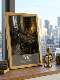 The Love Knot book cover print framed by window – literary home decor