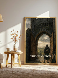 The Champion watercolour print in frame leaning in hallway – historical fiction wall art