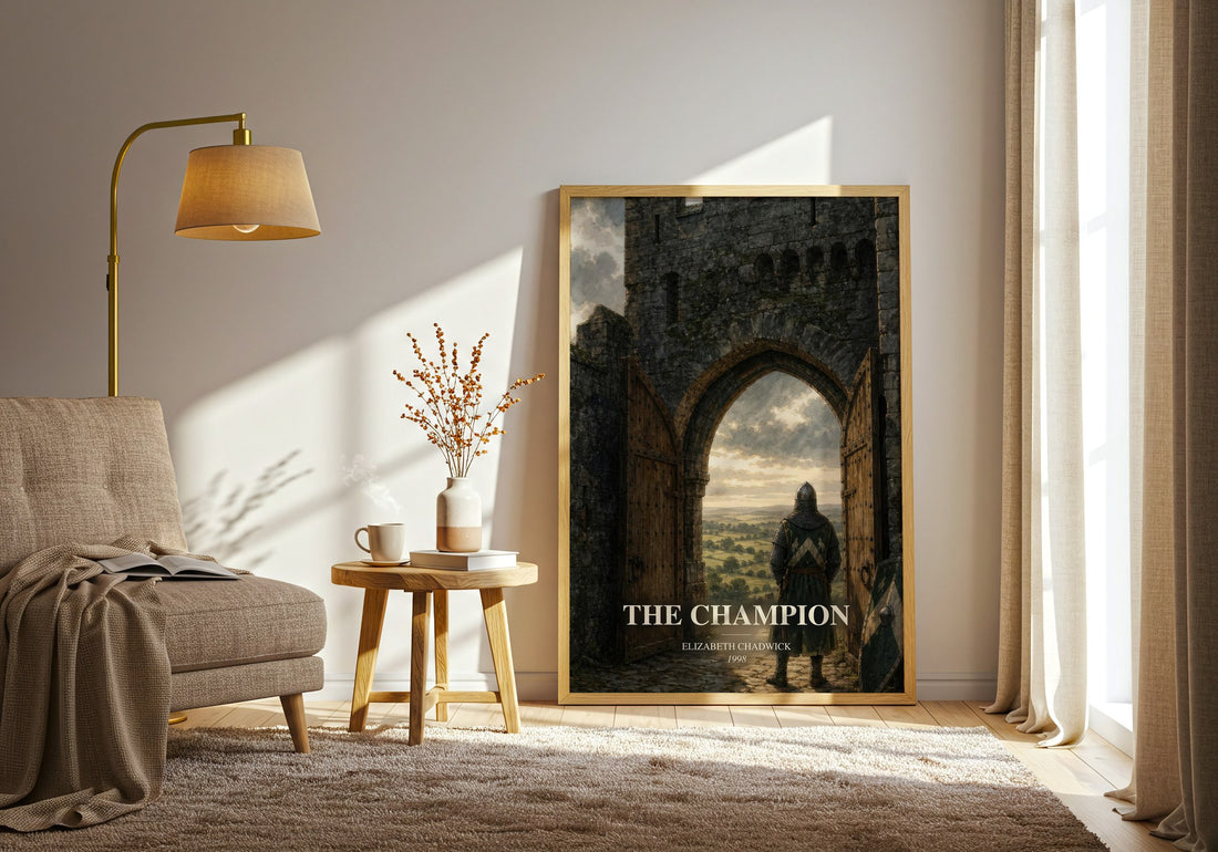 The Champion watercolour print in frame leaning in hallway – historical fiction wall art