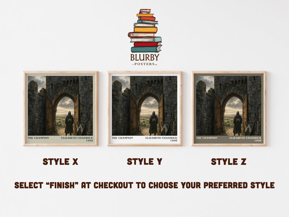 The Champion literary print in frame leaning in hallway – historical fiction wall art (mockup)
