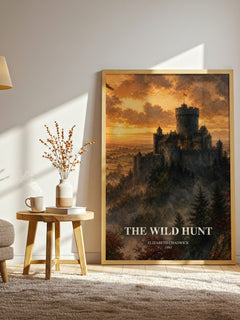 The wild hunt watercolour print in frame leaning in hallway – historical fiction wall art