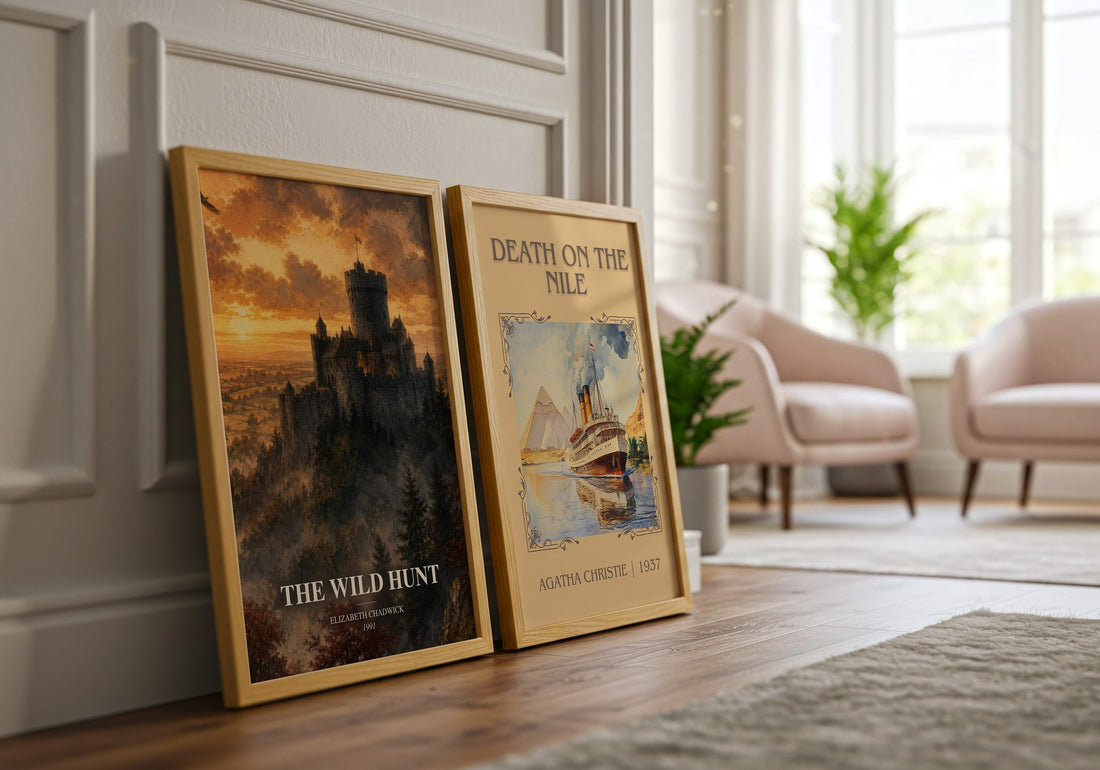 The wild hunt watercolour print framed by window – literary home decor