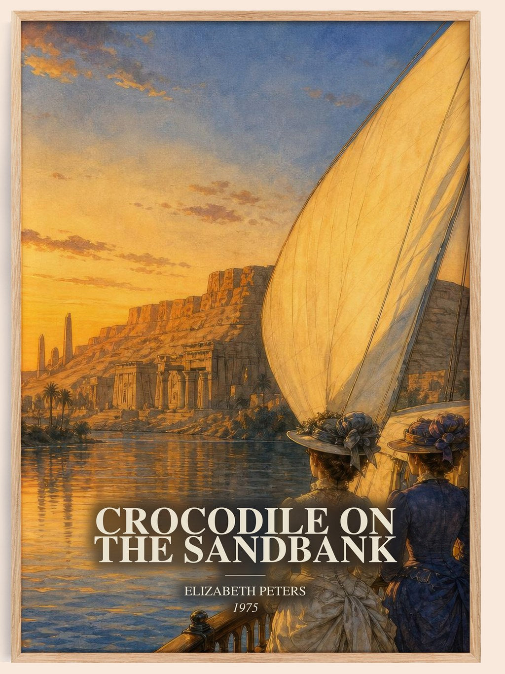 Crocodile on the sandbank watercolour book poster by Elizabeth Peters – framed literary art print