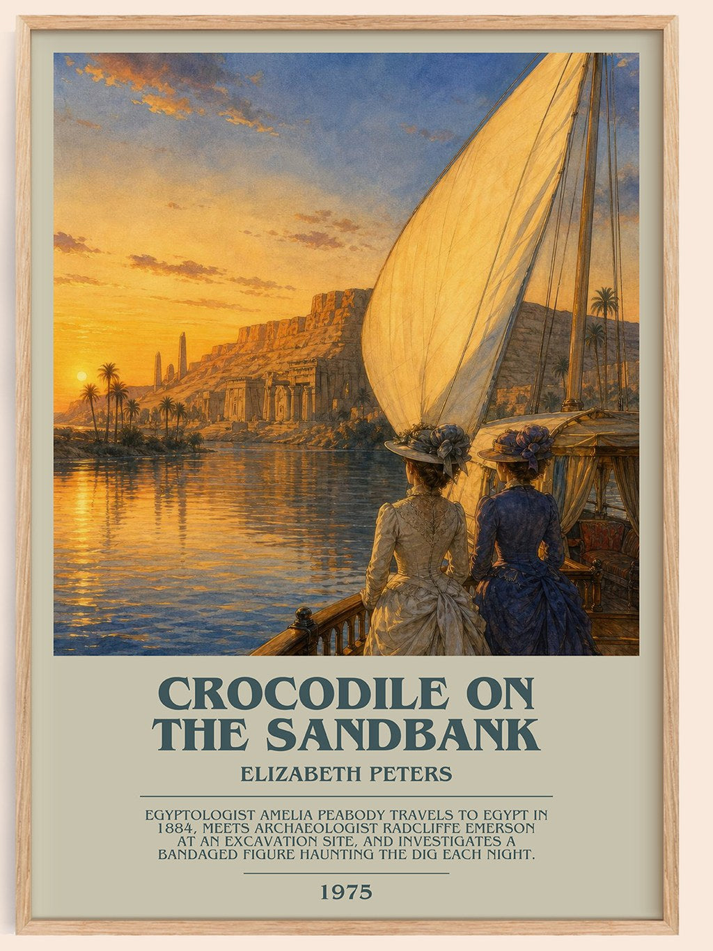 Crocodile on the sandbank bookish book poster by Elizabeth Peters – framed literary art print
