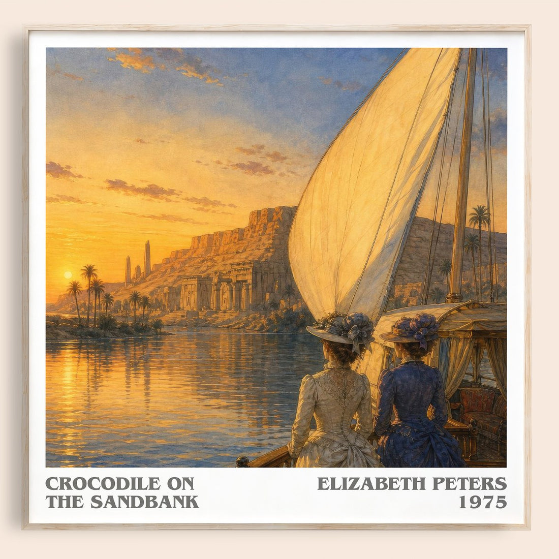 Crocodile on the sandbank literary book poster by Elizabeth Peters – framed literary art print