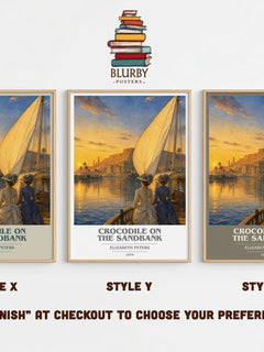 Crocodile on the sandbank book cover print in frame leaning in hallway – mystery wall art