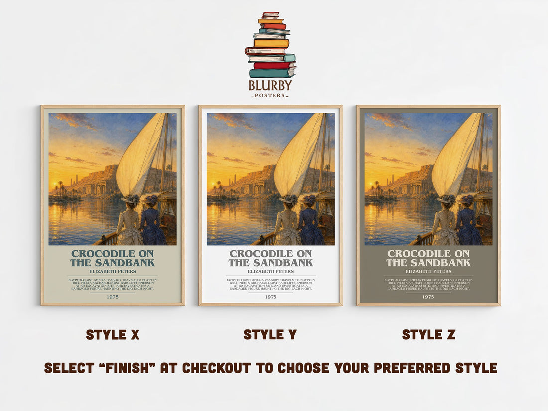 Crocodile on the sandbank bookish print in frame leaning in hallway – mystery wall art (mockup)