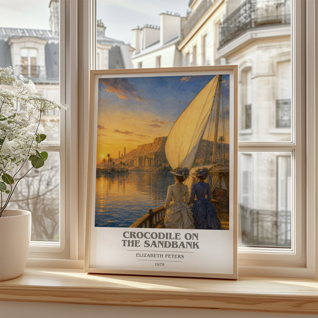 Crocodile on the sandbank book cover poster colour and style options – Elizabeth Peters book art