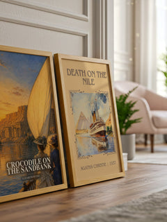 Crocodile on the sandbank watercolour print framed by window – literary home decor
