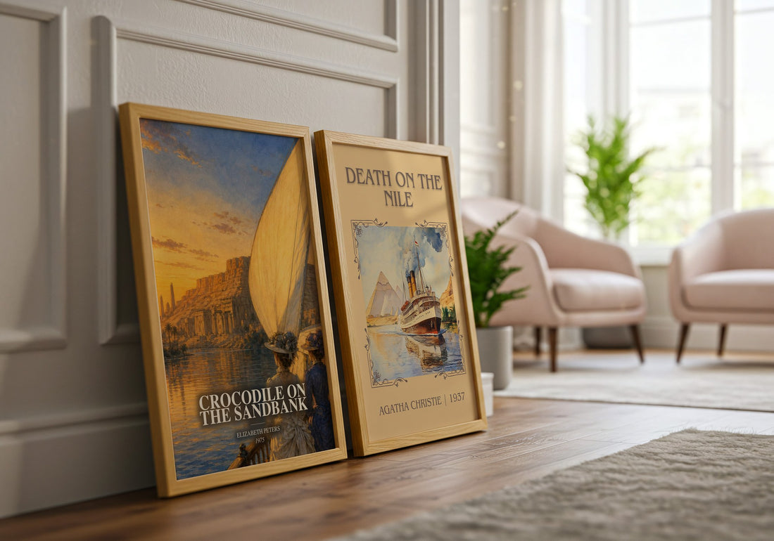 Crocodile on the sandbank watercolour print framed by window – literary home decor