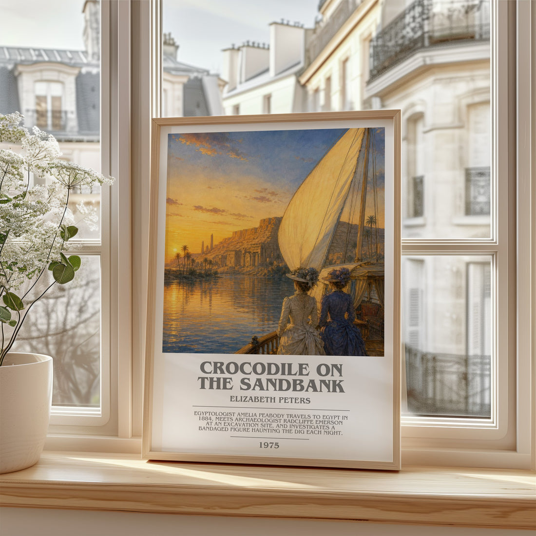 Crocodile on the sandbank bookish poster colour and style options – Elizabeth Peters book art