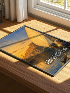 Crocodile on the sandbank watercolour book poster framed on wall – mystery wall art
