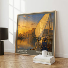 Crocodile on the sandbank literary print framed by window – literary home decor