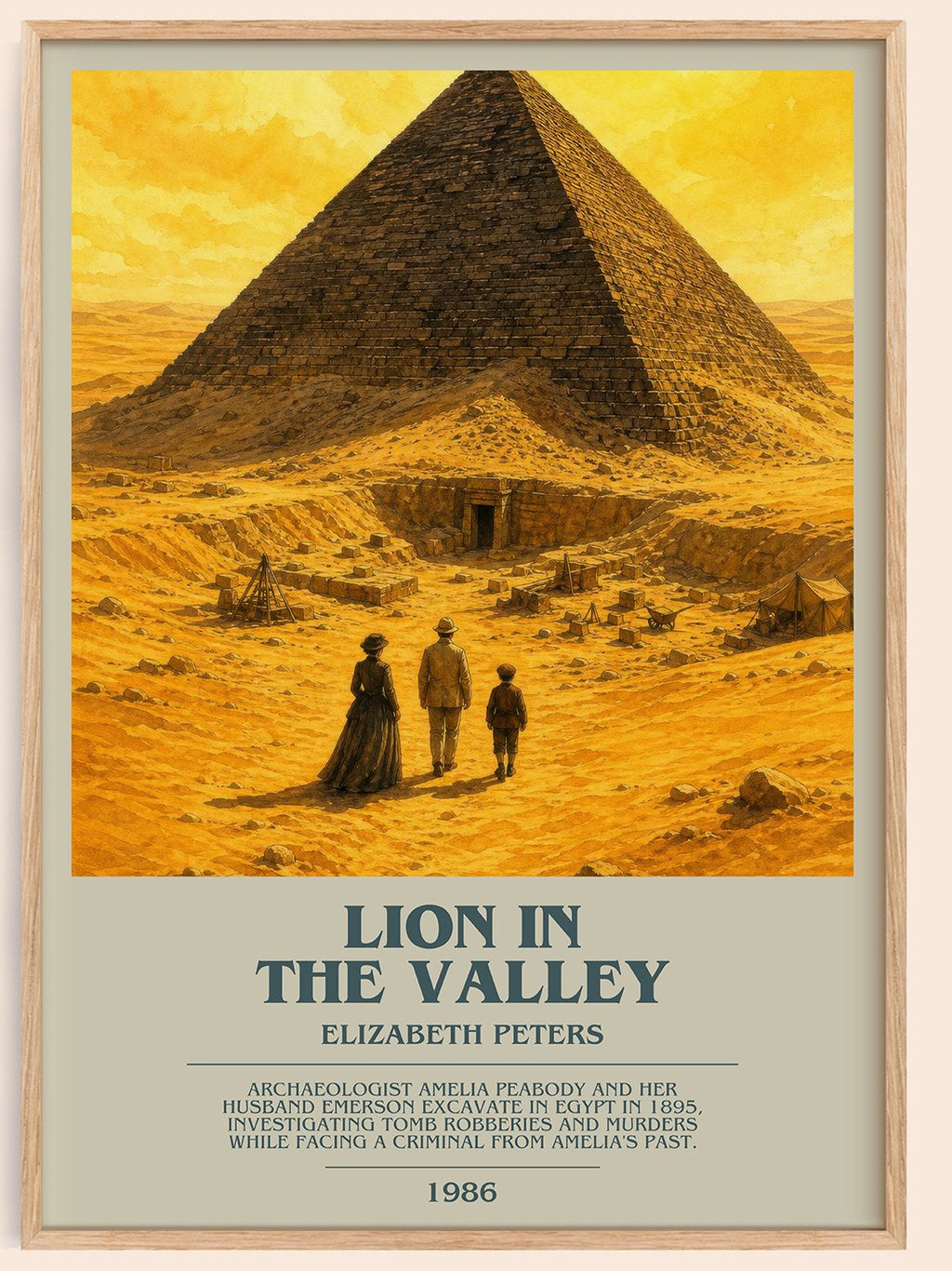 Lion in the valley bookish book poster by Elizabeth Peters – framed literary art print