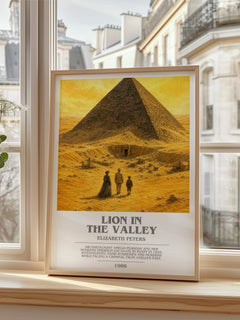 Lion in the valley bookish poster colour and style options – Elizabeth Peters book art