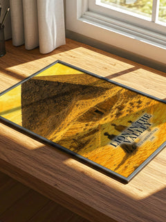 Lion in the valley watercolour book poster framed on wall – mystery wall art