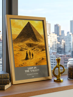 Lion in the valley book cover print framed by window – literary home decor